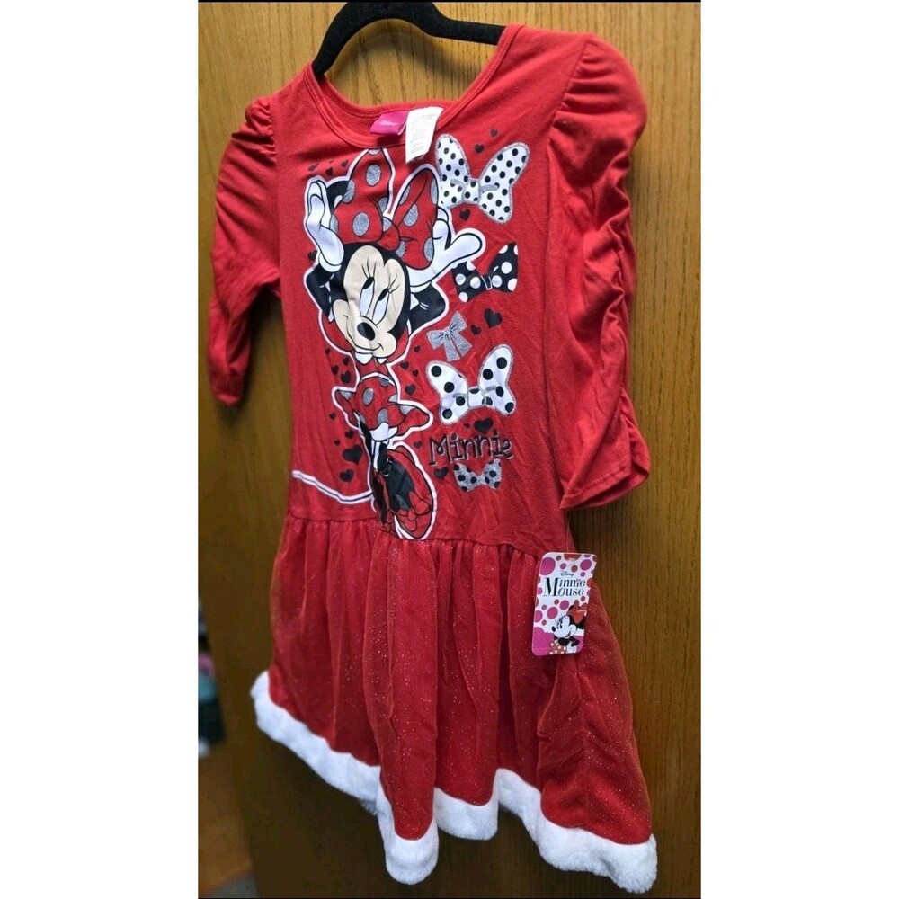 Disney Girls Minnie Mouse Red Christmas Dress Size L10/12 Red